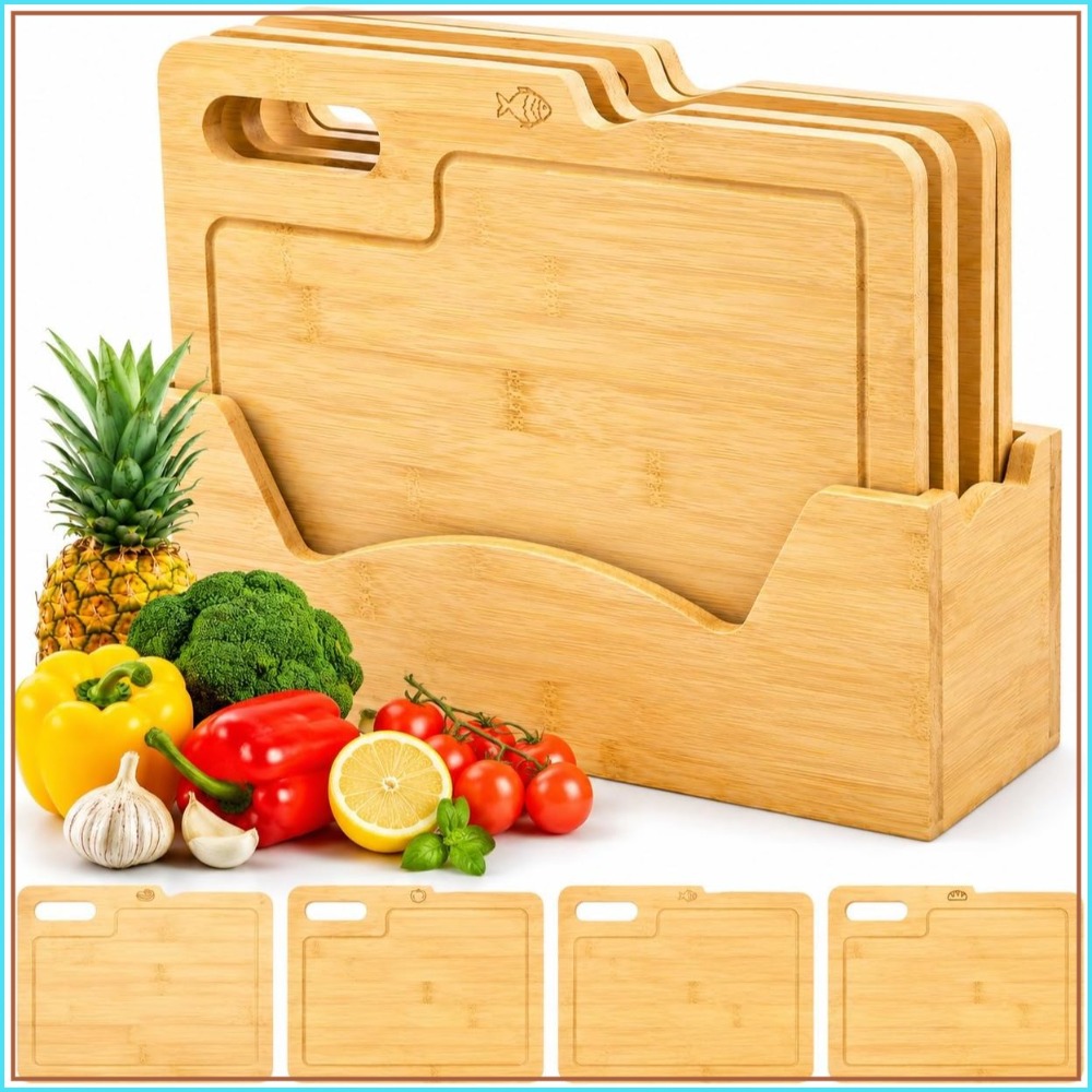 Bamboo Cutting Board - 4 Pack Bamboo Cutting Boards with